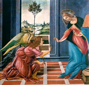 Sandro Botticelli -  1489-90 , L'Annunciazione di Cestello (frag, 150cm x 156cm), Galleria degli Uffizi, Firenze.