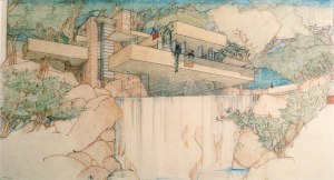 Frank Lloyd Wright - 1935-37, Fallingwater, Edgar J. Kaufmann house (persp), Bear Run, Pennsylvania. FLWF 3602.004